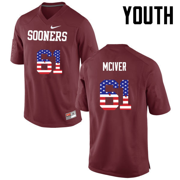 Youth Oklahoma Sooners #61 Ian McIver College Football USA Flag Fashion Jerseys-Crimson